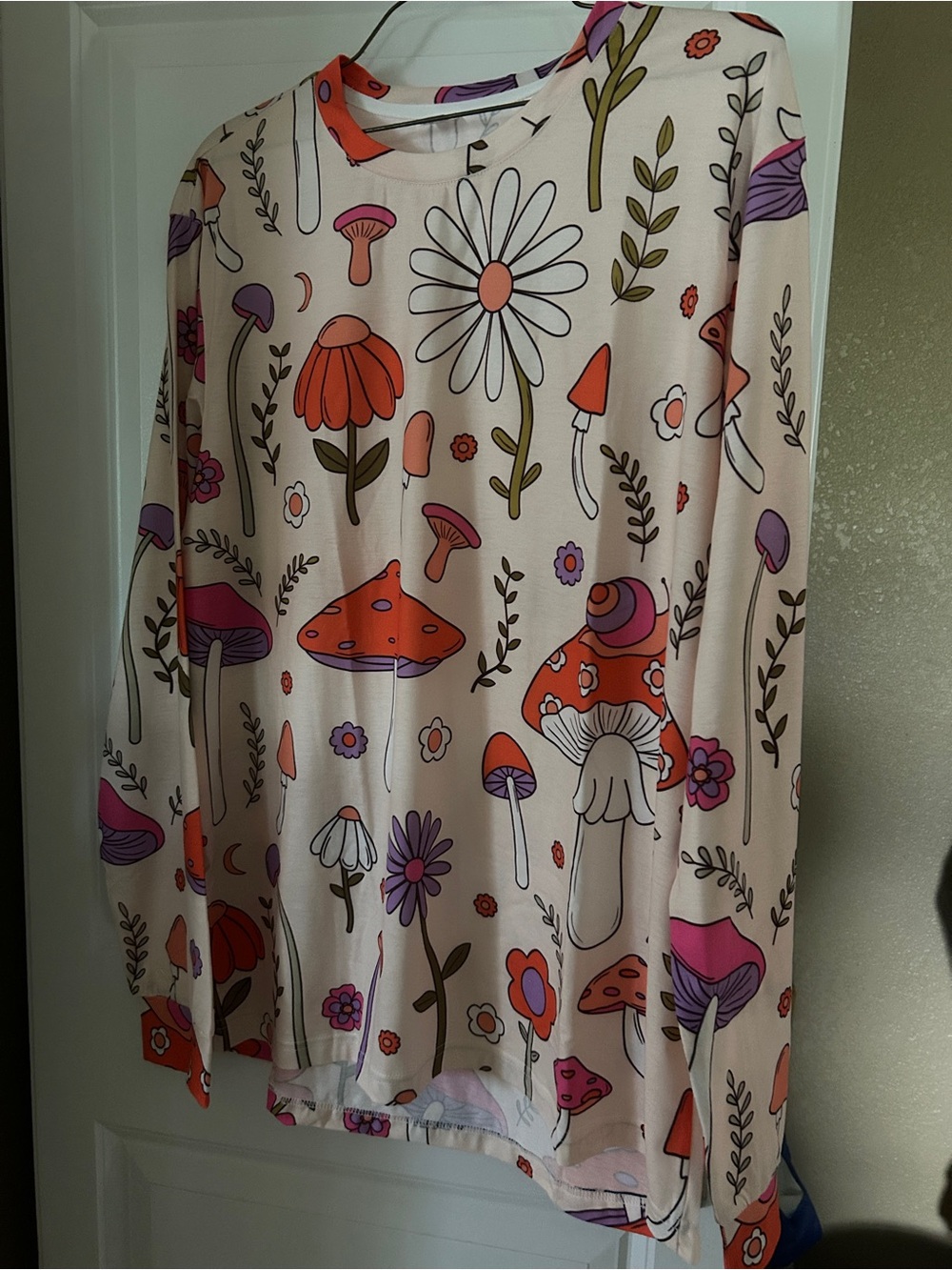 Floral & Mushroom Print Cream Pajama Set - Soft Sleep Top